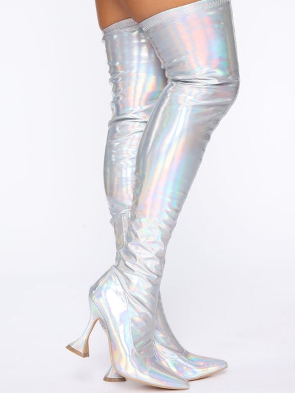 AZALEA WANG "MOURNING RAIN" Holographic Silver Over-the-Knee Stiletto Boots